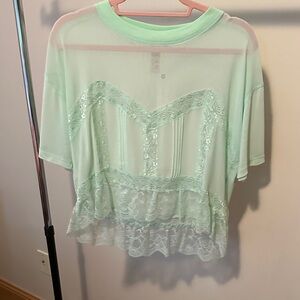 Anthropologie Mint Sheer Lace Blouse